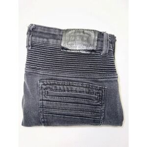 Raw X Mens Biker Jeans Charcoal Grey Moto Ribbed Slim Straight Denim 30x30